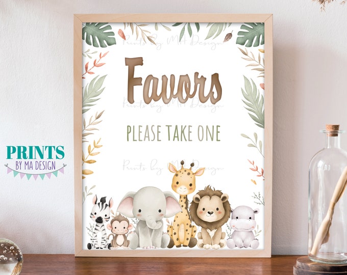 Favors Sign, Baby Shower Favors, Safari Baby Animals, PRINTABLE 8x10” Watercolor Style Sign <ID>