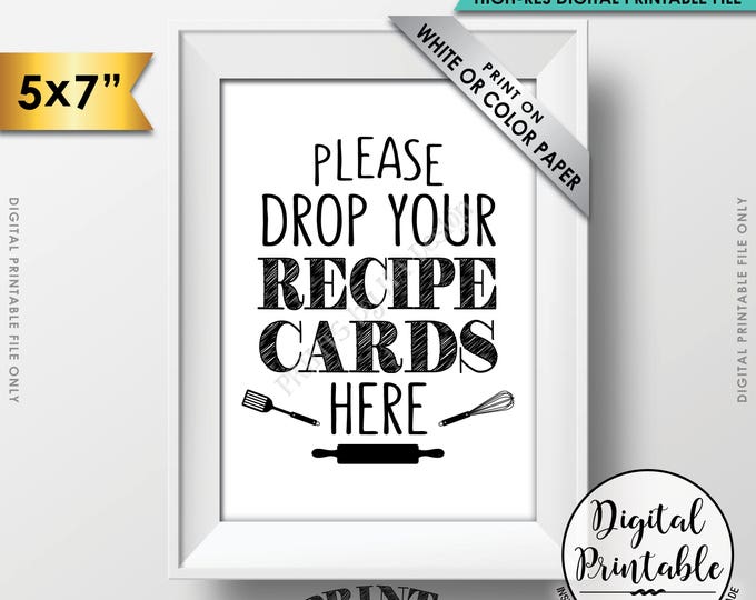 Drop your Recipe Card Here Sign, Recipe Card Drop-off, Bridal Shower Recipe Card Sign, Wedding Shower, 5x7” Printable Instant Download