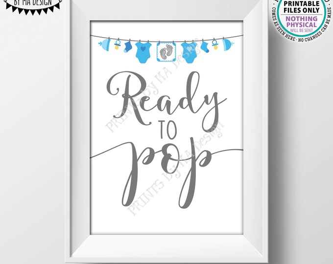 Ready to Pop Sign, Blue Baby Shower Sign, Popcorn, Cake Pop, Blue Baby Shower Decor, It's a Boy Baby Clothesline, PRINTABLE 5x7” Sign <ID>