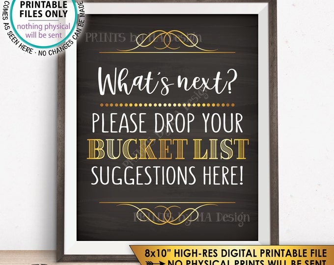 Bucket List Suggestions Sign, Retirement, Graduation, Bon Voyage, Birthday, Fun Ideas, Chalkboard Style PRINTABLE 8x10” Instant Download