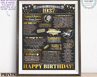Back in 1937 Birthday Poster Board, Flashback to 1937 Birthday Decoration, ‘37 B-day Gift, PRINTABLE 16x20” Sign, Birthday Decor <ID>