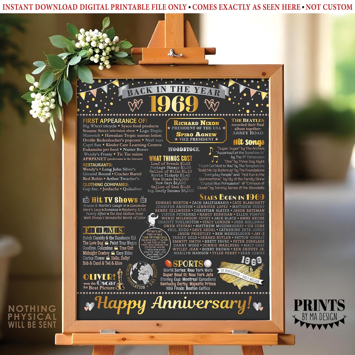Back in the Year 1969 Anniversary Sign, Flashback to 1969 Anniversary ...