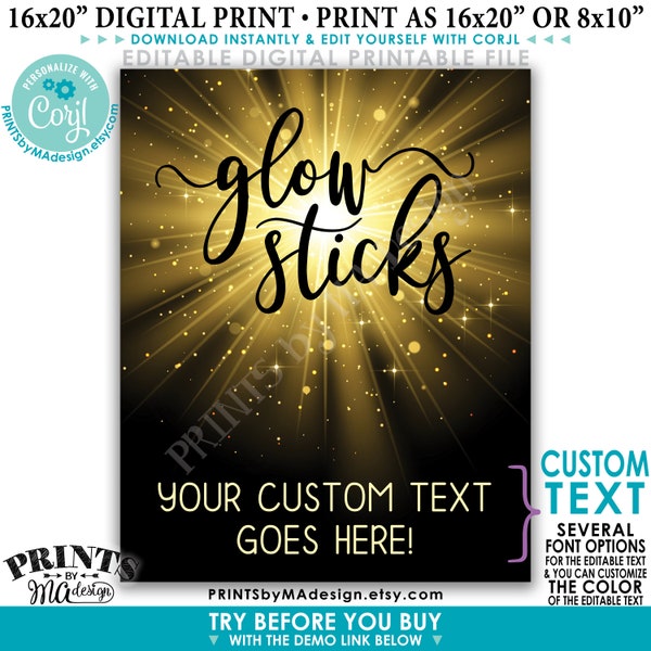 Editable Glow Sticks Sign, Wedding Send Off Sign, Custom PRINTABLE 16x20/8x10” Glow Stick Sign <Edit Yourself with Corjl>