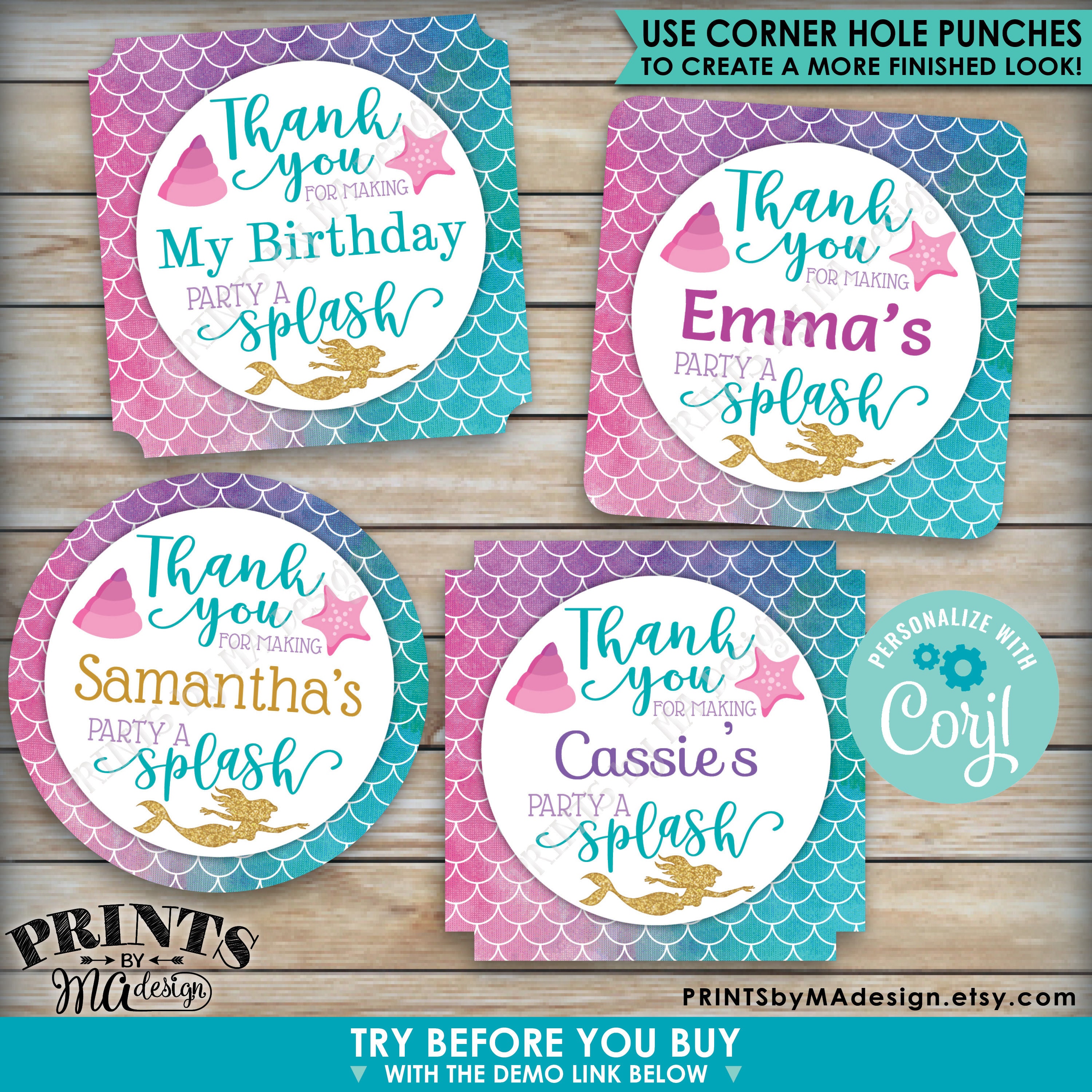 Mermaid Birthday Party Favor Thank You Tags Printable File – Pixeldust  Designs