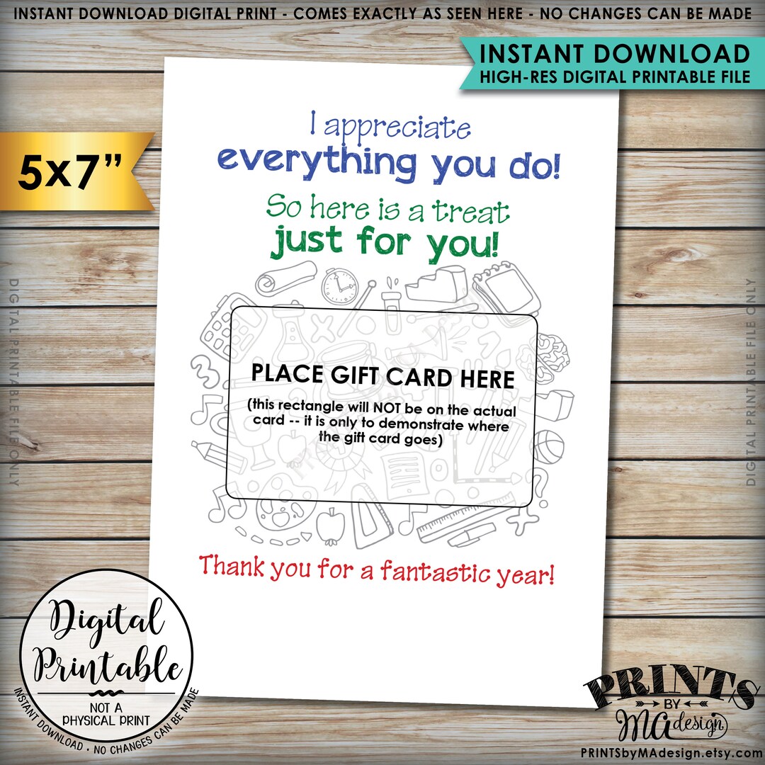 Teacher's Gift for Teacher Gift From Student Gift Card Etsy