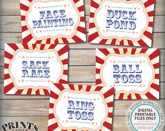 Carnival Games Signs, Circus Activities, Ball Toss, Ring Toss, Sack Race, Duck Pond, Face Painting, PRINTABLE 8x10/16x20” Party Signs <ID>