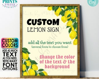 Custom Lemon Sign, Choose Your Text, Custom Colors, Lemonade, One PRINTABLE 8x10/16x20” Portrait Sign <Edit Yourself with Corjl>