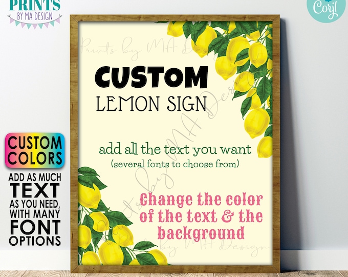 Custom Lemon Sign, Choose Your Text, Custom Colors, Lemonade, One PRINTABLE 8x10/16x20” Portrait Sign <Edit Yourself with Corjl>