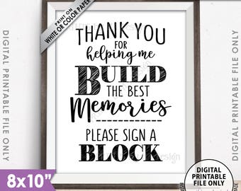 Sign a Block Sign, Thank You for Helping Me Build Memories, Graduation Party, Retirement Party, Birthday, Bon Voyage, PRINTABLE 8x10” <ID>