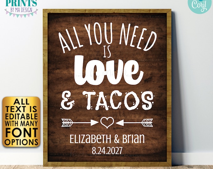 All You Need is Love Wedding Sign, All Text is Editable, Custom PRINTABLE 8x10/16x20” Brown Rustic Wood Style Sign <Edit Yourself w/Corjl>