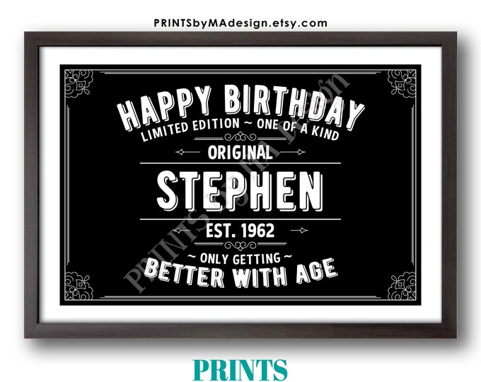 Vintage Birthday Sign, Better with Age Liquor Themed Birthday Party Decor, Custom Black & White PRINTABLE 24x36” File