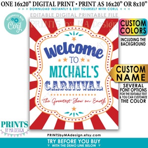 Carnival Welcome Sign, Welcome to the Carnival Theme Party Sign, Custom PRINTABLE 8x10/16x20” Portrait Sign <Edit Yourself with Corjl>