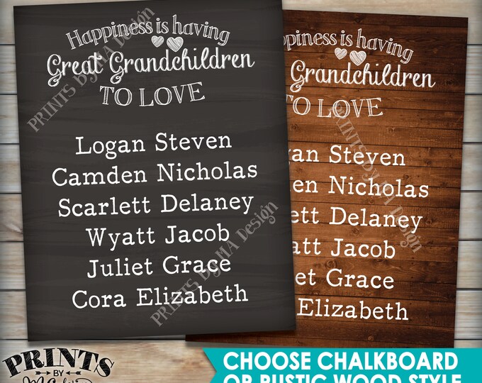 Great Grandchildren Sign with Names, Personalized Grandkids Gift for Grandparents, Grandma, Grandpa, Choose Design PRINTABLE Digital File