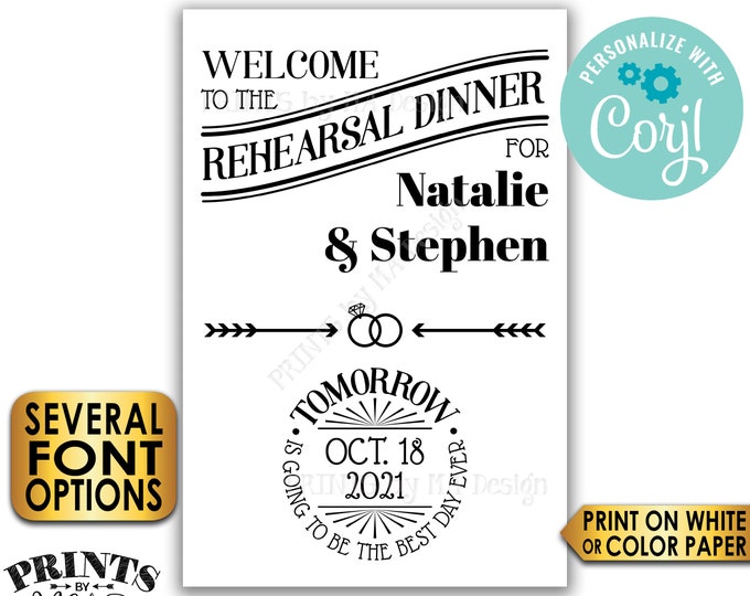 Rehearsal Dinner Sign, Tomorrow is Going to Be The Best Day Ever, PRINTABLE 24x36” Wedding Rehearsal Sign <Edit Yourself with Corjl>