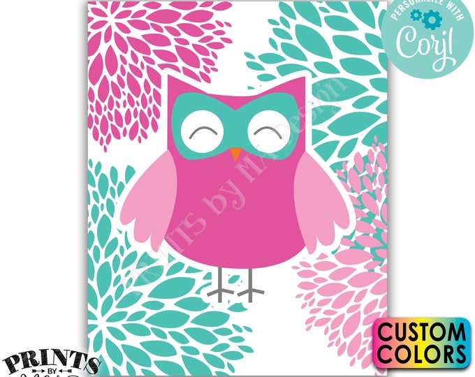 Editable Owl Decoration, Owl Nursery, Owl Baby Shower, Floral Starburst, Custom PRINTABLE 8x10/16x20” Sign <Edit Colors Yourself w/Corjl>