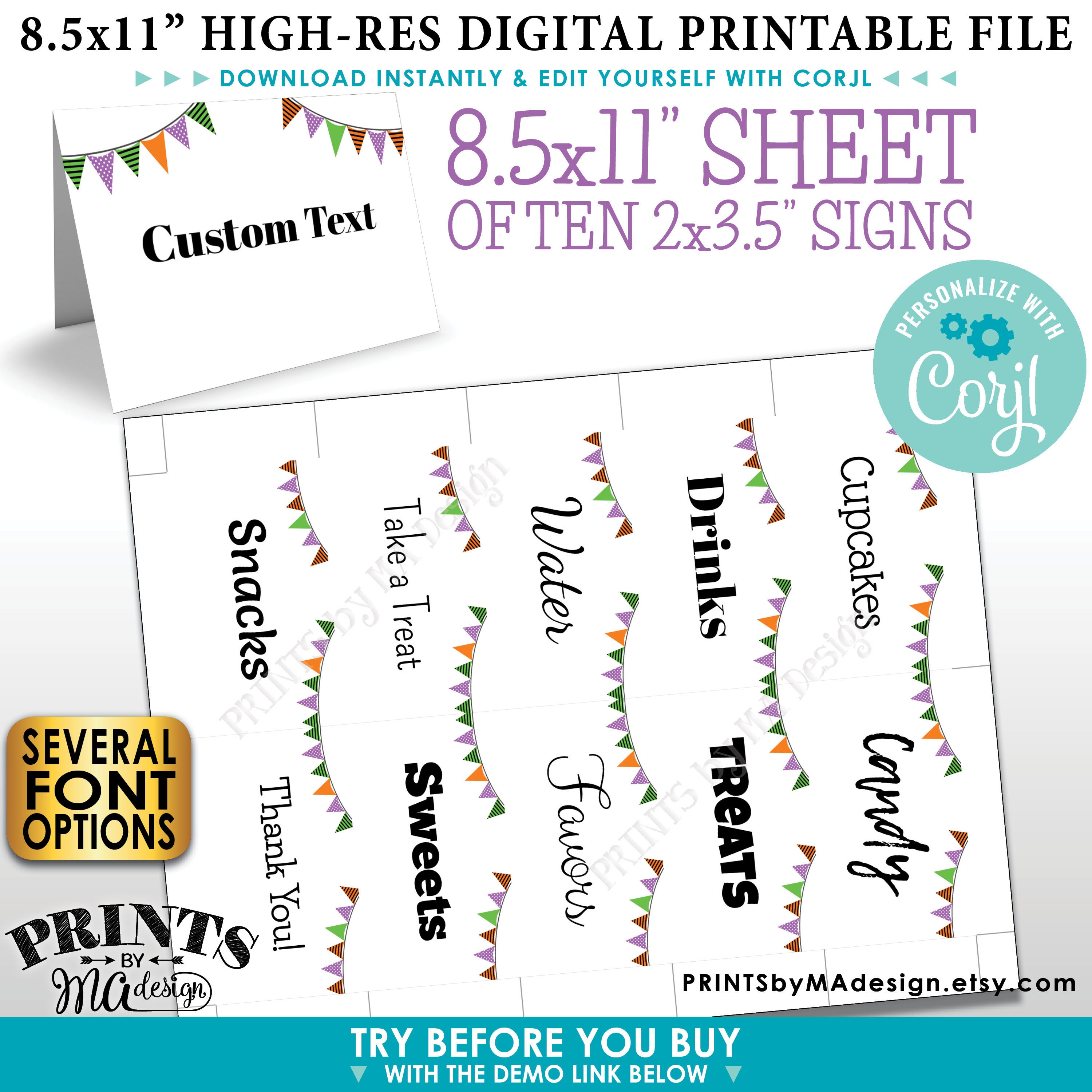 Halloween Place Cards Buffet Food Signs Flags One Printable 8 5x11 Sheet Of 2x3 5 Halloween Party Labels