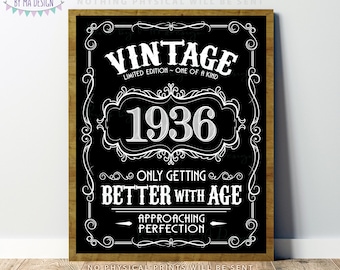 1936 Birthday Sign, Vintage Better with Age Poster, Whiskey Theme Decoration, PRINTABLE 8x10/16x20” Black & White Portrait 1936 Sign <ID>