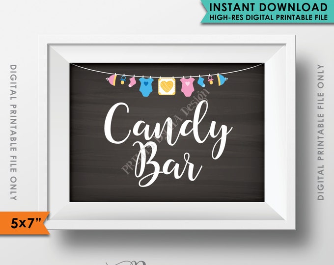 Candy Bar Sign, Sweet Treats, Take a Treat, Baby Shower Sign, Neutral Clothesline, 5x7” Chalkboard Style PRINTABLE sign <ID>