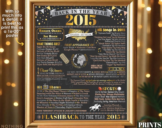 Back in the Year 2015 Poster Board, Remember 2015 Sign, Flashback to 2015 USA History from 2015, PRINTABLE 16x20” Sign <ID>