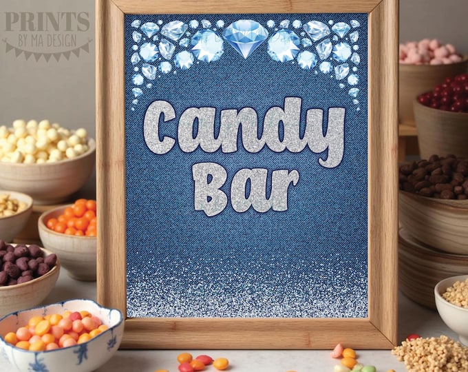 Denim & Diamonds Candy Bar Sign, Birthday Party Decor, Wedding Anniversary, PRINTABLE 8x10” Sweet Treats Sign <ID>