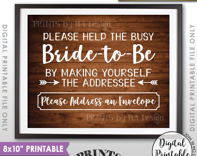 Address Envelope Bridal Shower Sign Addressee Help the Bride by Addressing an Envelope Instant Download 8x10” Rustic Wood Style Printable