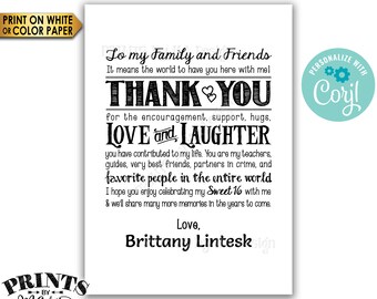 Sweet 16 Thank You Sign, Sweet Sixteen Birthday Party, PRINTABLE 5x7” 16th Bday Sign <Edit Yourself with Corjl>