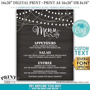 Dinner Menu, Wedding Rehearsal, Graduation Party, Birthday,Custom  PRINTABLE 8x10/16x20” Chalkboard Style Sign &lt;Edit Yourself with Corjl&gt;
