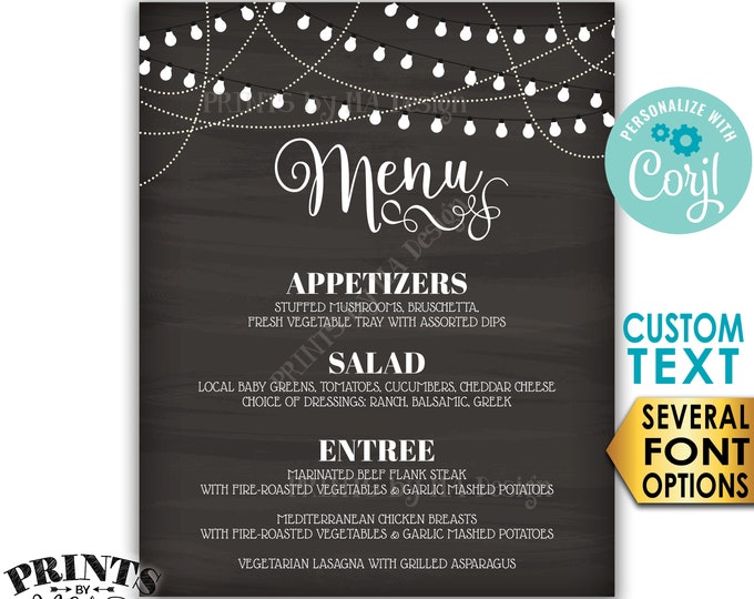 Dinner Menu, Wedding Rehearsal, Graduation Party, Birthday,Custom  PRINTABLE 8x10/16x20” Chalkboard Style Sign <Edit Yourself with Corjl>