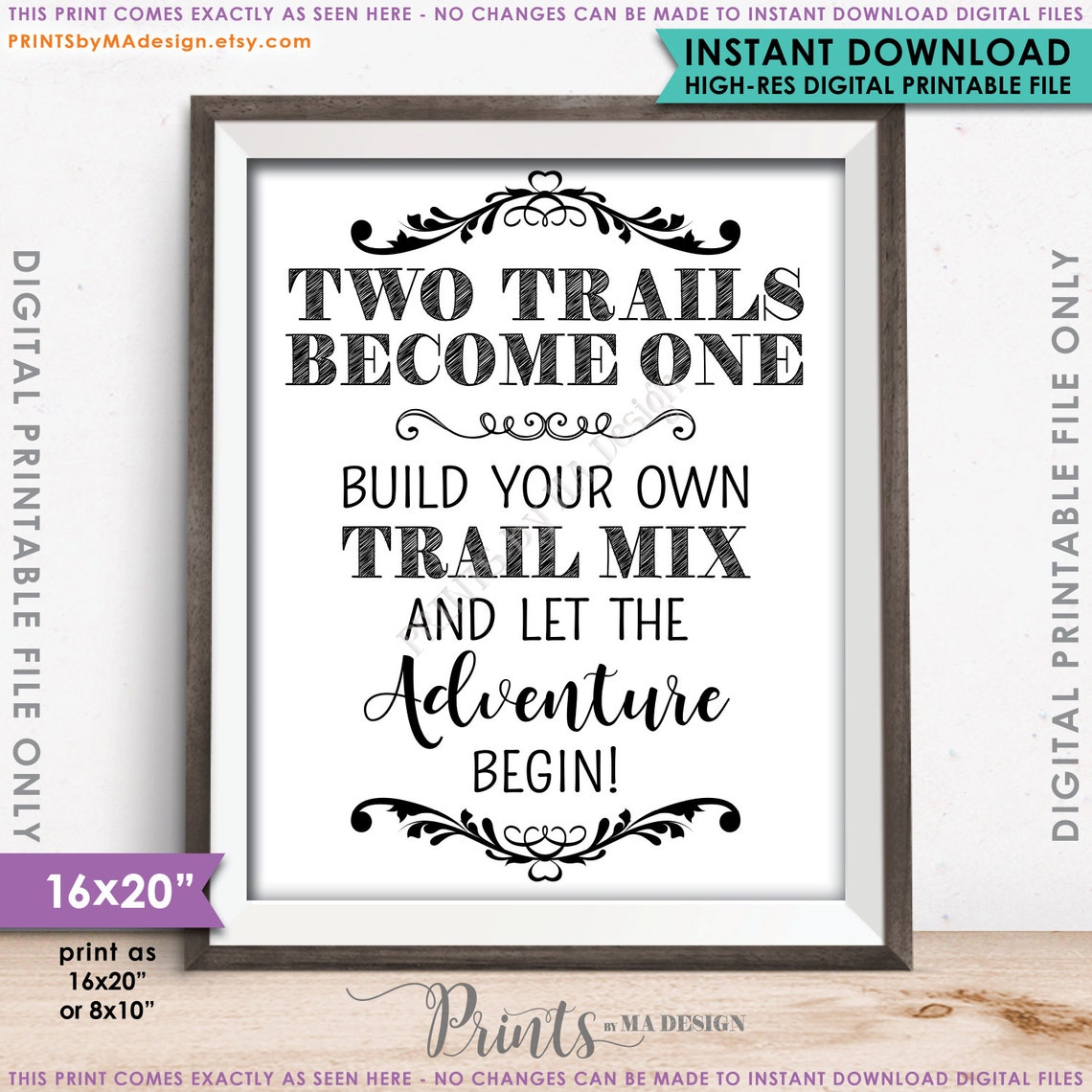 Trail Mix Bar Sign Two Trails One Wedding Treat Sign Etsy