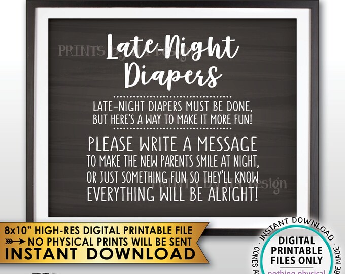 Late Night Diaper Sign, Late-Night Diapers Sign the Diaper Thoughts, Baby Shower Game, Chalkboard Style PRINTABLE 8x10” Instant Download