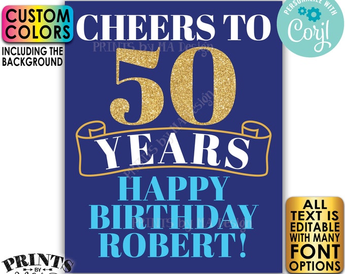 Editable Cheers to Years Sign, Birthday or Retirement Party, Gold Glitter, Custom PRINTABLE Any Celebration Decor <Edit Yourself w/Corjl>