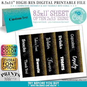 Benutzerdefinierte Goldglitter-Tischkarten, Buffet-Etiketten, ein individuell ausdruckbares 8,5 x 11 Zoll großes Blatt mit 2 x 3,5 Zoll Karten <Bearbeiten Sie sich mit Corjl>