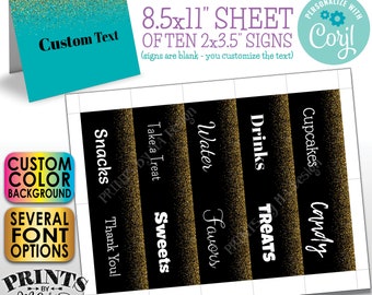 Custom Gold Glitter Place Cards, Buffet Food Labels, One Custom PRINTABLE 8.5x11" Sheet of 2x3.5" Cards <Edit Yourself with Corjl>
