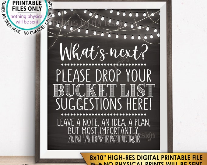 Bucket List Suggestions Sign, Retirement, Graduation, Bon Voyage New Adventure, Fun Ideas, Chalkboard Style PRINTABLE 8x10” Instant Download