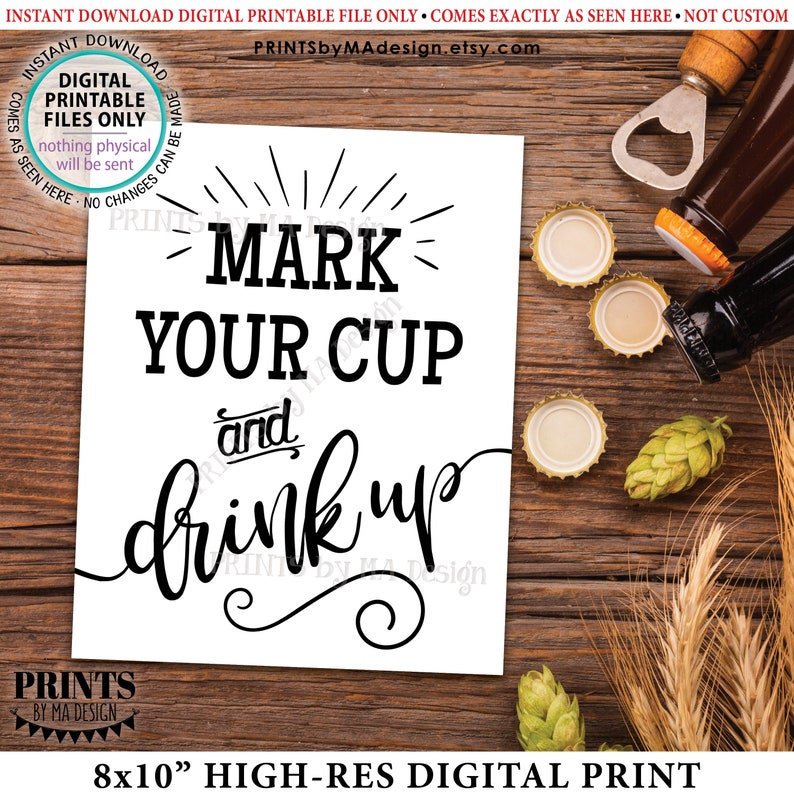 Mark your cup and drink up sign write your name on a cup etsy