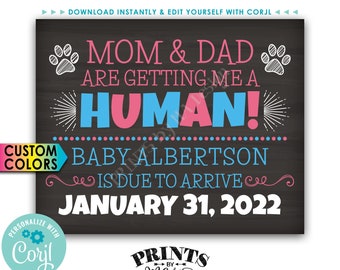 Pet Pregnancy Announcement, Mom and Dad are Getting Me a Human, Dog or Cat, PRINTABLE Chalkboard Style Sign <Edit Yourself with Corjl>