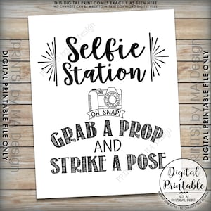 Cartello Selfie Station, prendi un sostegno e mettiti in posa Cartello selfie, matrimonio, festa di compleanno, cartello Photobooth STAMPABILE 8x10/16x20 ID immagine 2