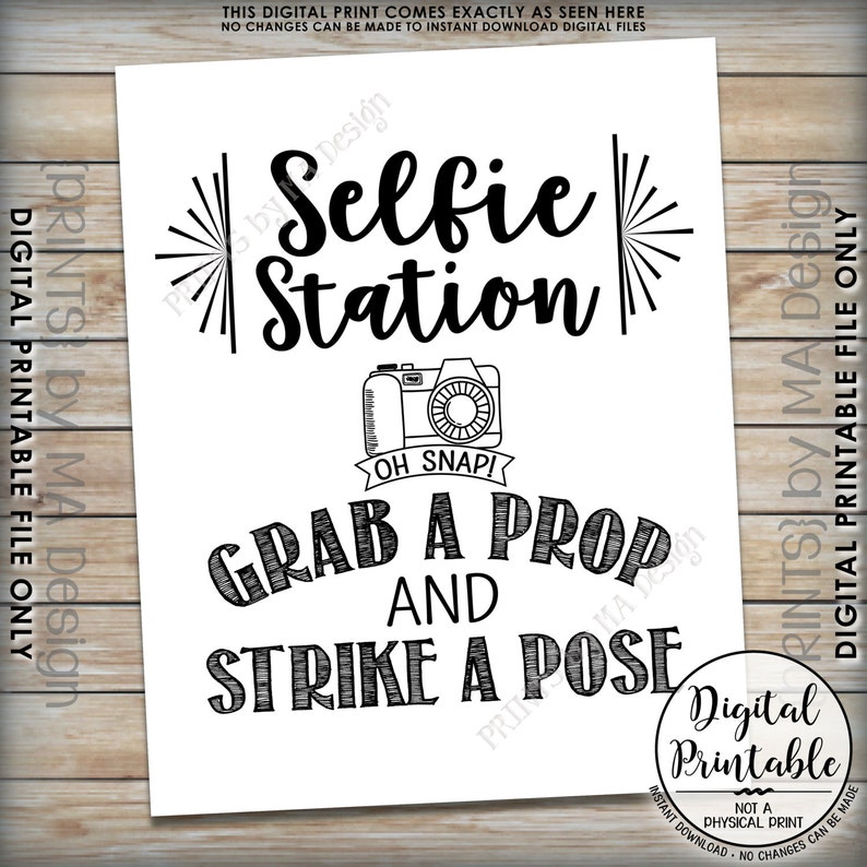 Cartello Selfie Station, prendi un sostegno e mettiti in posa Cartello selfie, matrimonio, festa di compleanno, cartello Photobooth STAMPABILE 8x10/16x20 ID immagine 2