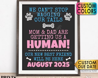 Dogs Pregnancy Announcement, We Can't Stop Wagging Our Tails - Mom & Dad are Getting Us a Human, Mom is Pregnant, PRINTABLE 8x10/16x20” Sign