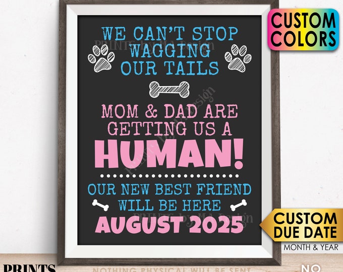 Dogs Pregnancy Announcement, We Can't Stop Wagging Our Tails - Mom & Dad are Getting Us a Human, Mom is Pregnant, PRINTABLE 8x10/16x20” Sign