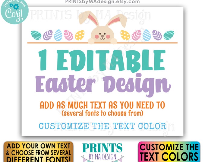 Editable Easter Sign, Easter Bunny and Eggs, Choose Your Text, One Custom PRINTABLE 8x10/16x20” Landscape Sign <Edit Yourself w/Corjl>