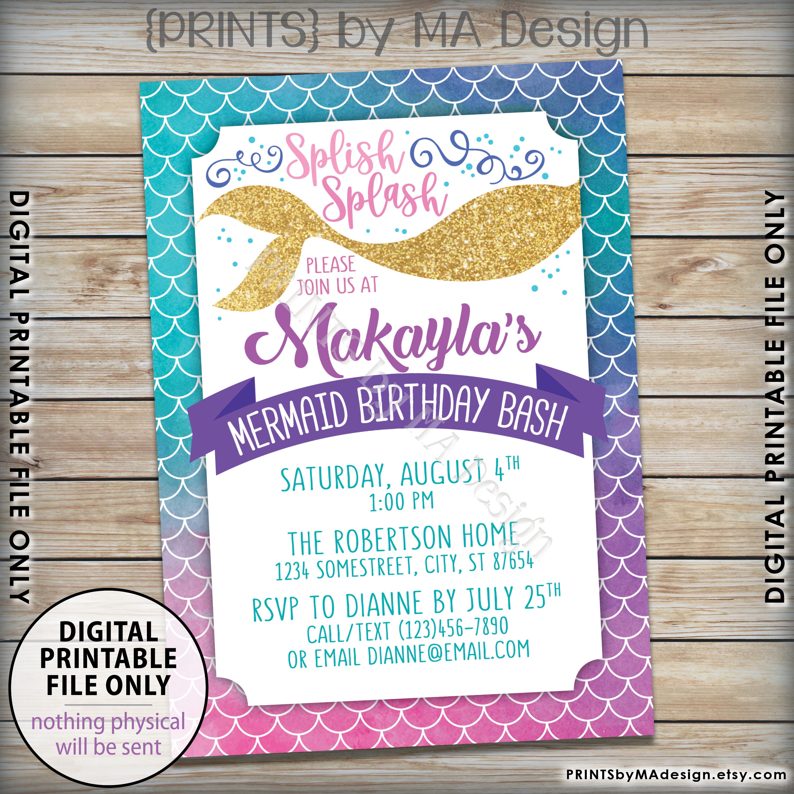 Mermaid Birthday Invitation, Mermaid Birthday Party, Mermaid Invite