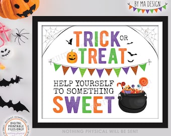 Trick or Treat Help Yourself to Something Sweet Treat Sign, Please Take Halloween Candy, PRINTABLE 8x10/16x20” Sign, Cauldron Bucket <ID>