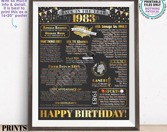 Back in the Year 1983 Birthday Sign, Flashback to 1983 Poster Board, ‘83 B-day Gift, Bday Decoration, PRINTABLE 16x20” Sign <ID>