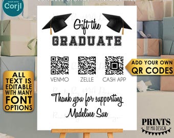 Editable Graduation Party QR Code Sign, Donate to the Grad, Custom PRINTABLE 8x10/16x20” Portrait Sign <Edit Yourself w/Corjl>