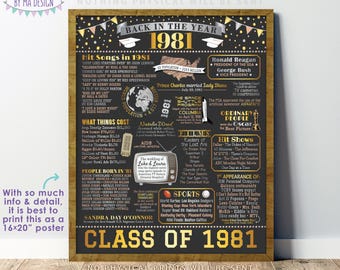 Back in 1981 Poster Board, Graduating Class of 1981 Reunion Decoration, Flashback to 1981 High School Reunion, PRINTABLE 16x20” Sign <ID>