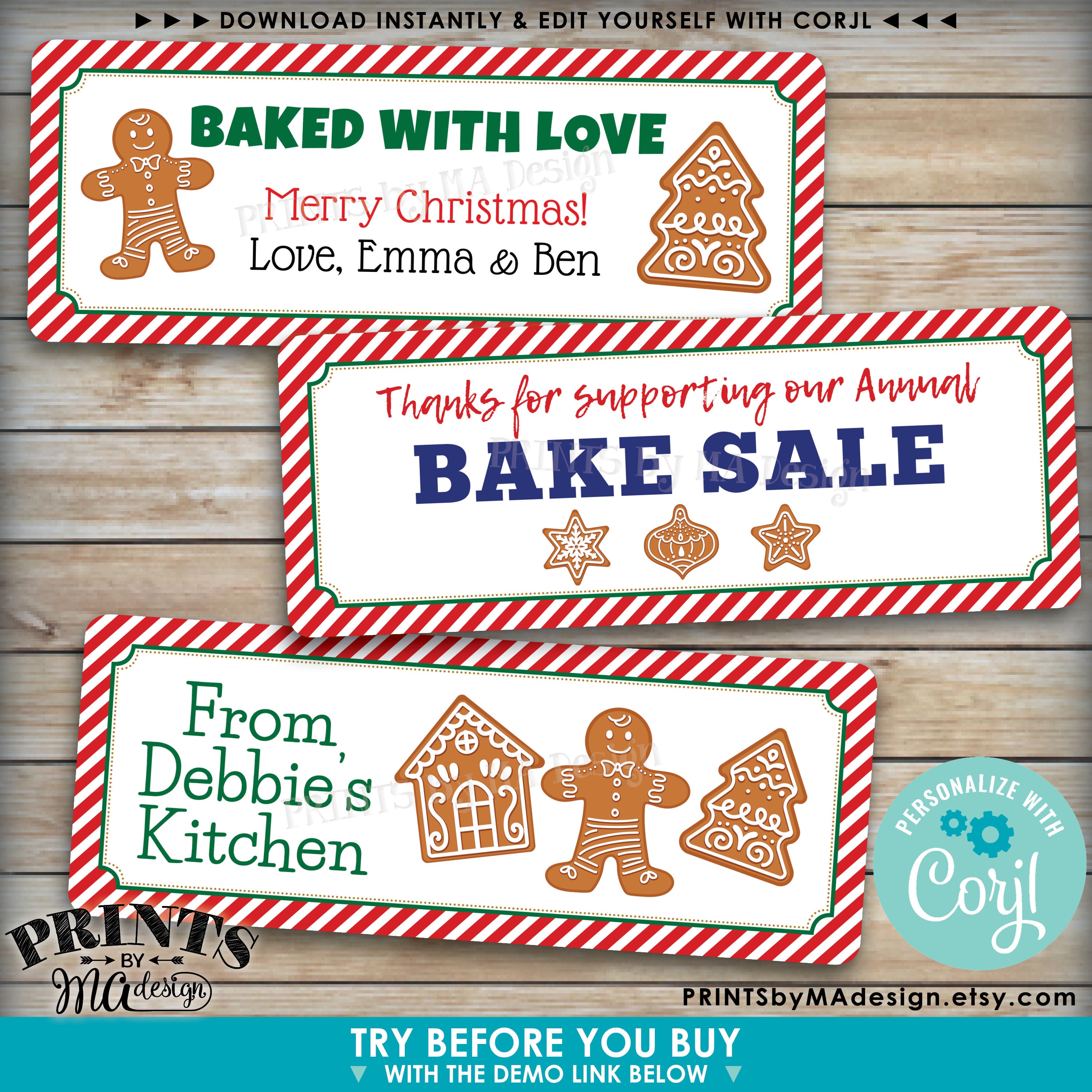 Editable Christmas Cookie Labels, Personlaized Xmas Bake Sale Tags