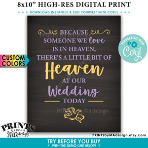 Because Someone we Love is in Heaven There is a Bit of Heaven at our Wedding, PRINTABLE Chalkboard Style 8x10&quot; Sign &lt;Edit Yourself w/Corjl&gt;