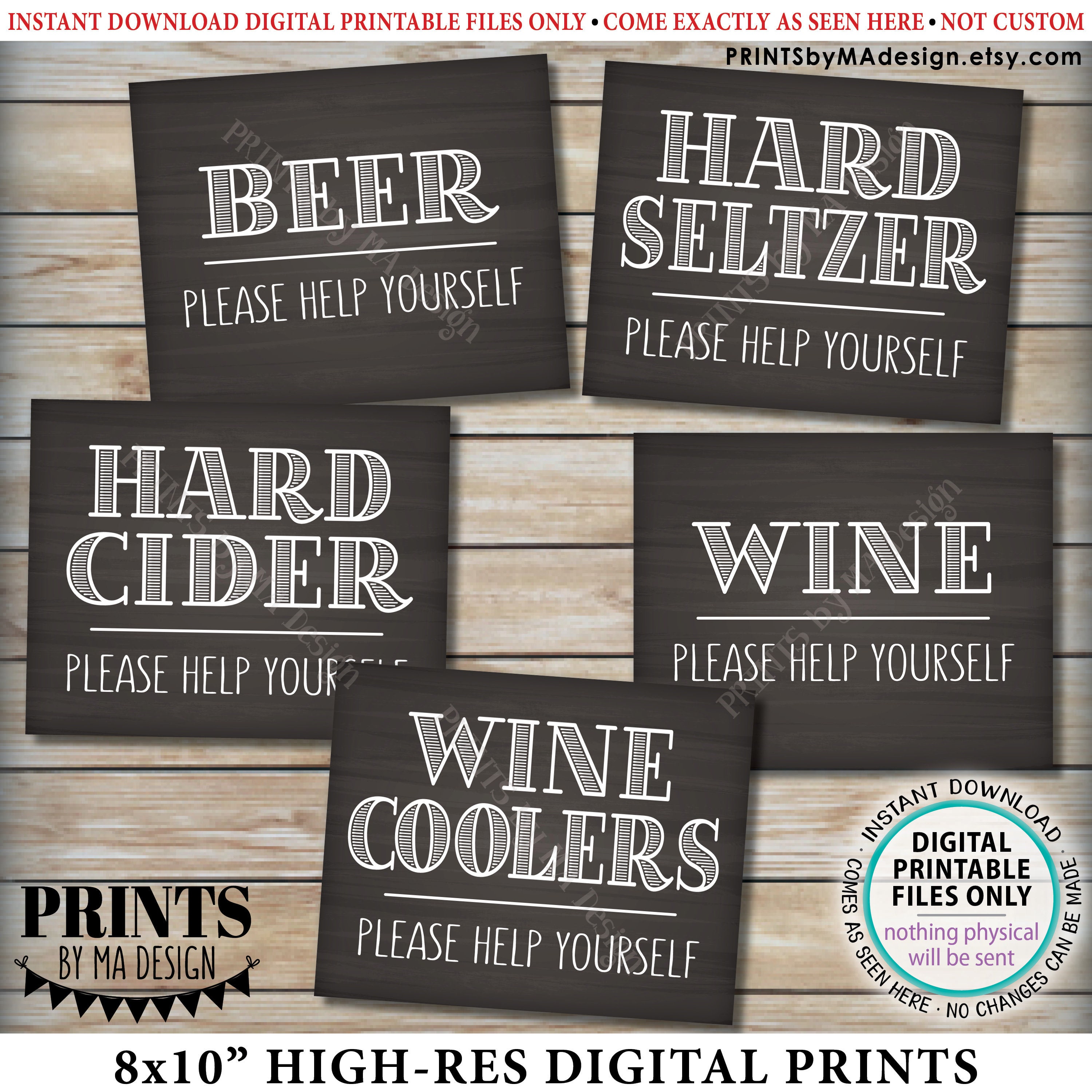 Beverage Signs, Please Help Yourself to Beer Wine Coolers Hard Seltzer