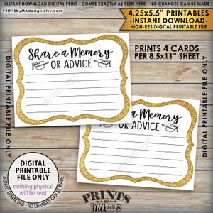 Deel een herinnering of advies Afstudeeradvieskaart, Afstudeerfeest Decor, Gouden Glitter Advieskaart, 8.5x11" Afdrukbare Instant Download